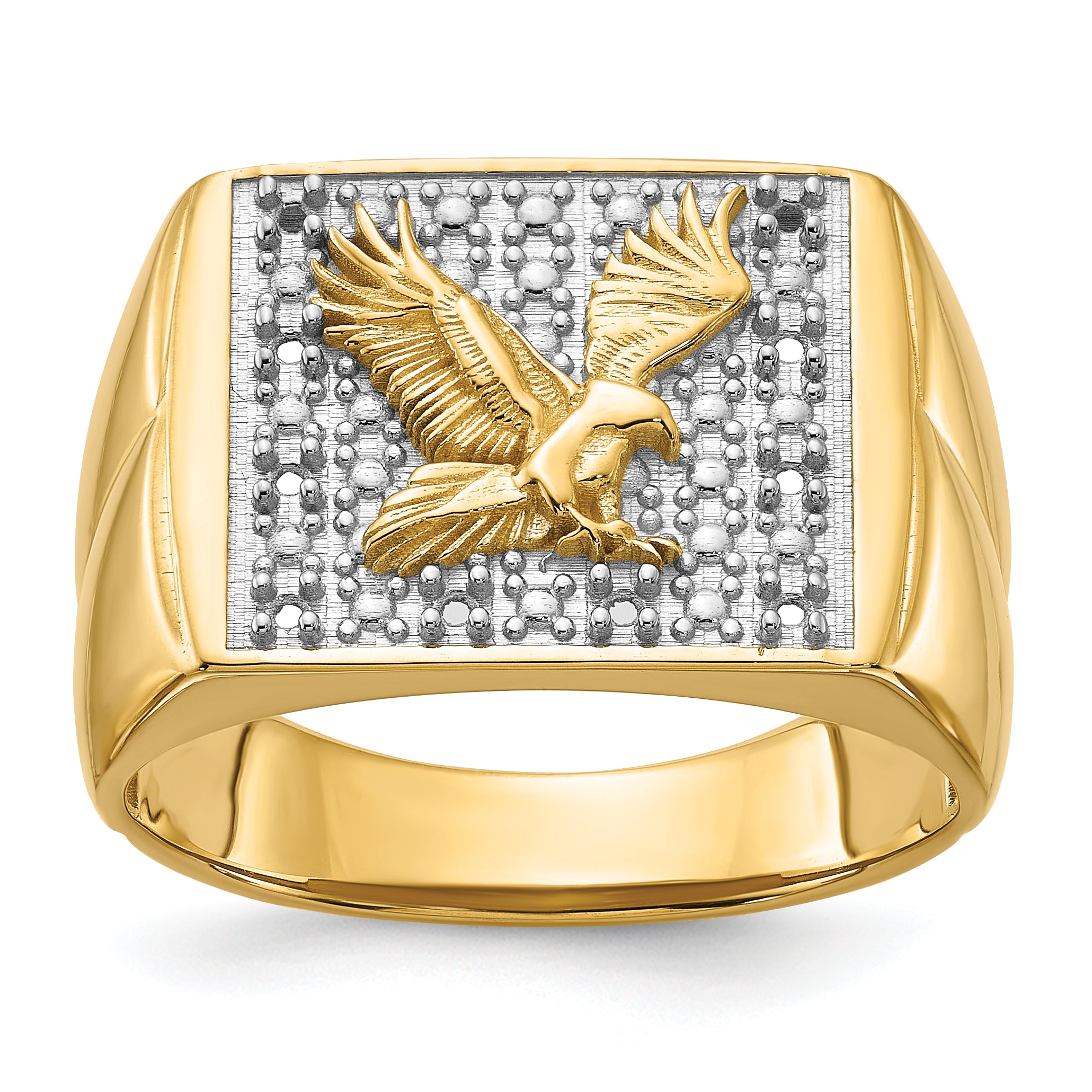 14k Squared Top with Eagle in Center Mens Diamond Ring Mounting (No Stone Included)