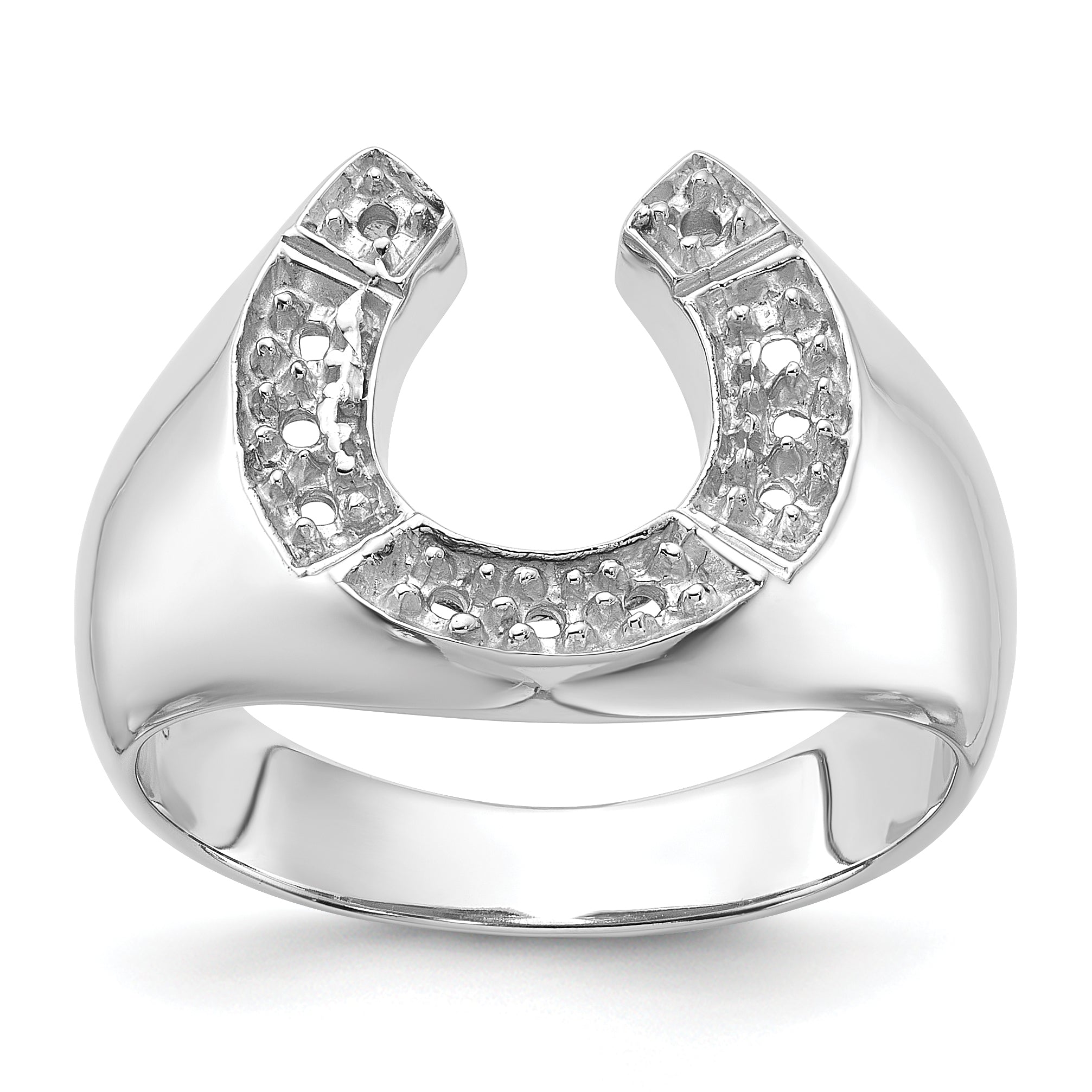 14k White Gold Polished Mens Diamond Horseshoe Ring Mounting (No Stone Included)