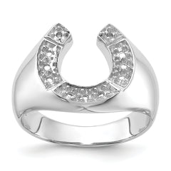14k White Gold Polished Mens Diamond Horseshoe Ring Mounting (No Stone Included)