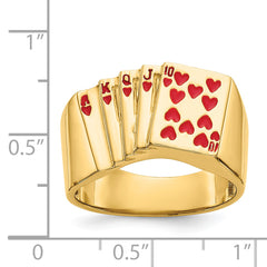 14k Enameled Royal Flush in Hearts Mens Ring