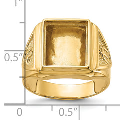14k Men's Polished and Textured Masonic Ring Mounting (No Stone Included)