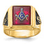14k Men's Polished and Textured with Black Enamel and Lab Created Ruby Masonic Ring