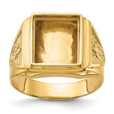 14k Men's Polished and Textured Masonic Ring Mounting (No Stone Included)