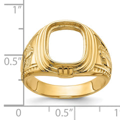 14k Men's Polished and Textured Masonic Ring Mounting (No Stone Included)