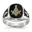 14k White Gold Mens Polished and Textured with Black Enamel and Onyx Masonic Ring