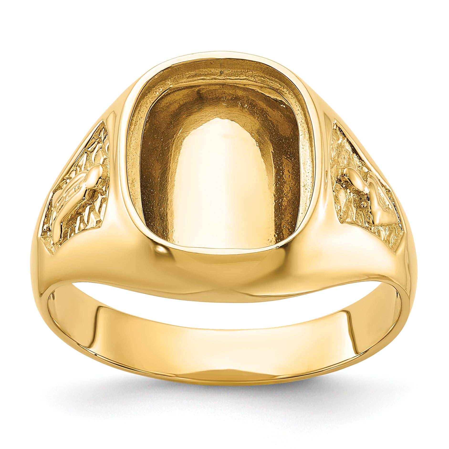 14k Men's Polished and Textured Masonic Ring Mounting (No Stone Included)