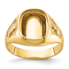 14k Men's Polished and Textured Masonic Ring Mounting (No Stone Included)