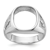 14k White Gold Men's Polished and Textured Masonic Ring Mounting (No Stone Included)