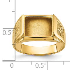 14k Men's Polished and Textured Masonic Ring Mounting (No Stone Included)