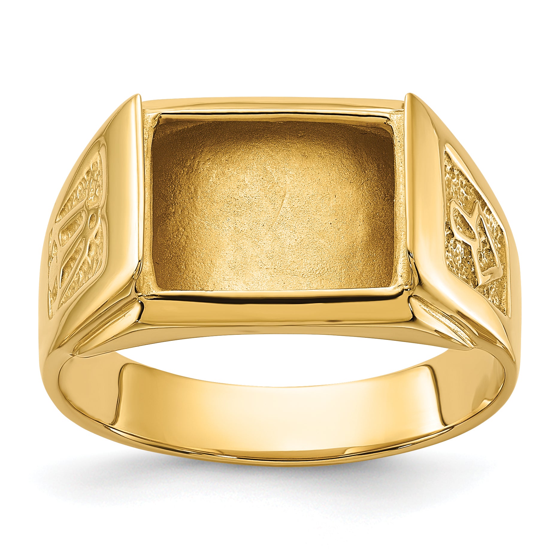 14k Men's Polished and Textured Masonic Ring Mounting (No Stone Included)