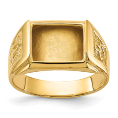 14k Men's Polished and Textured Masonic Ring Mounting (No Stone Included)