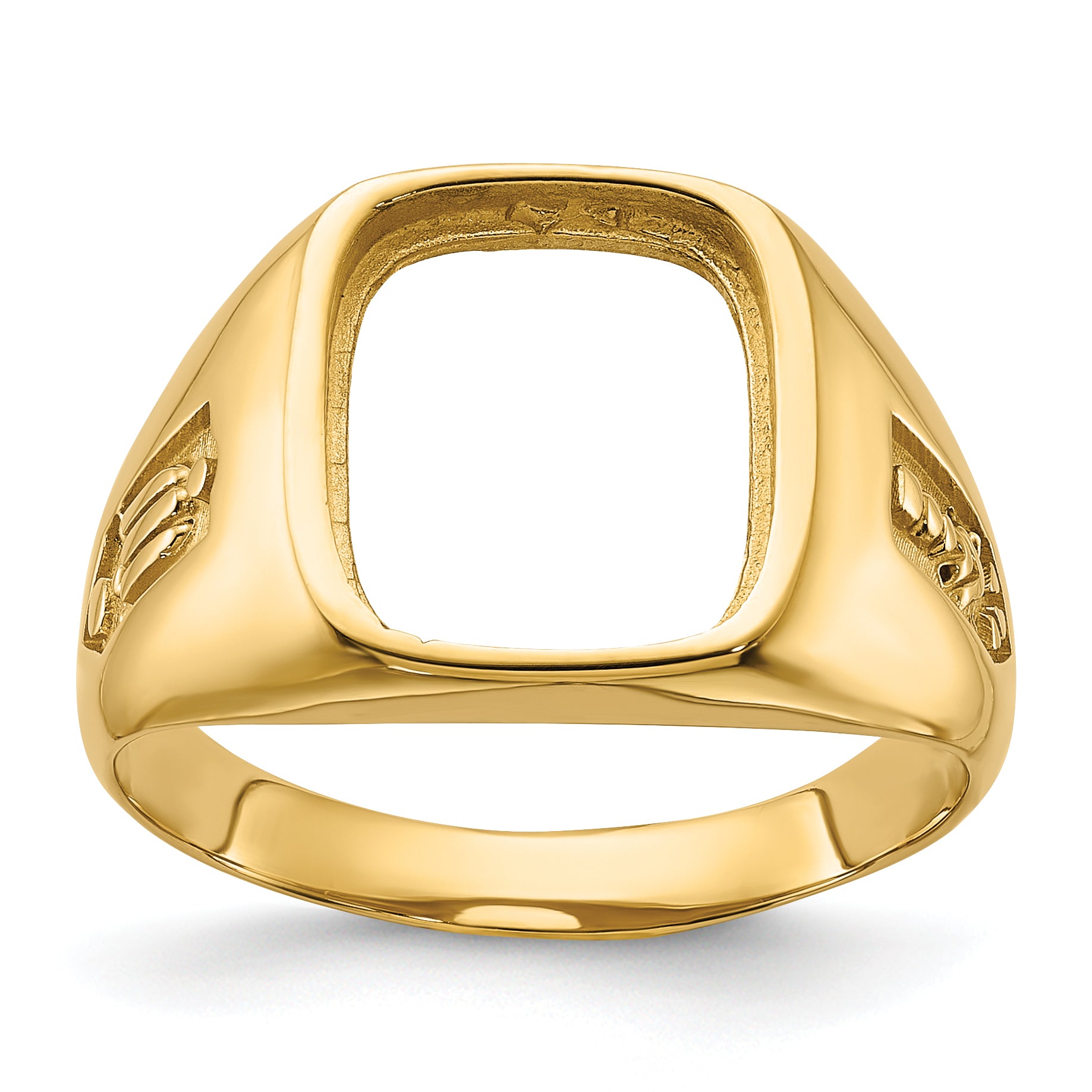 14k Men's Polished and Textured Masonic Ring Mounting (No Stone Included)