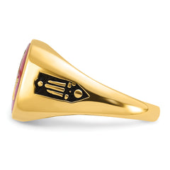 14k Men's Polished and Textured with Black Enamel and Lab Created Ruby Masonic Ring