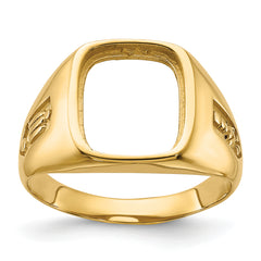 14k Men's Polished and Textured Masonic Ring Mounting (No Stone Included)