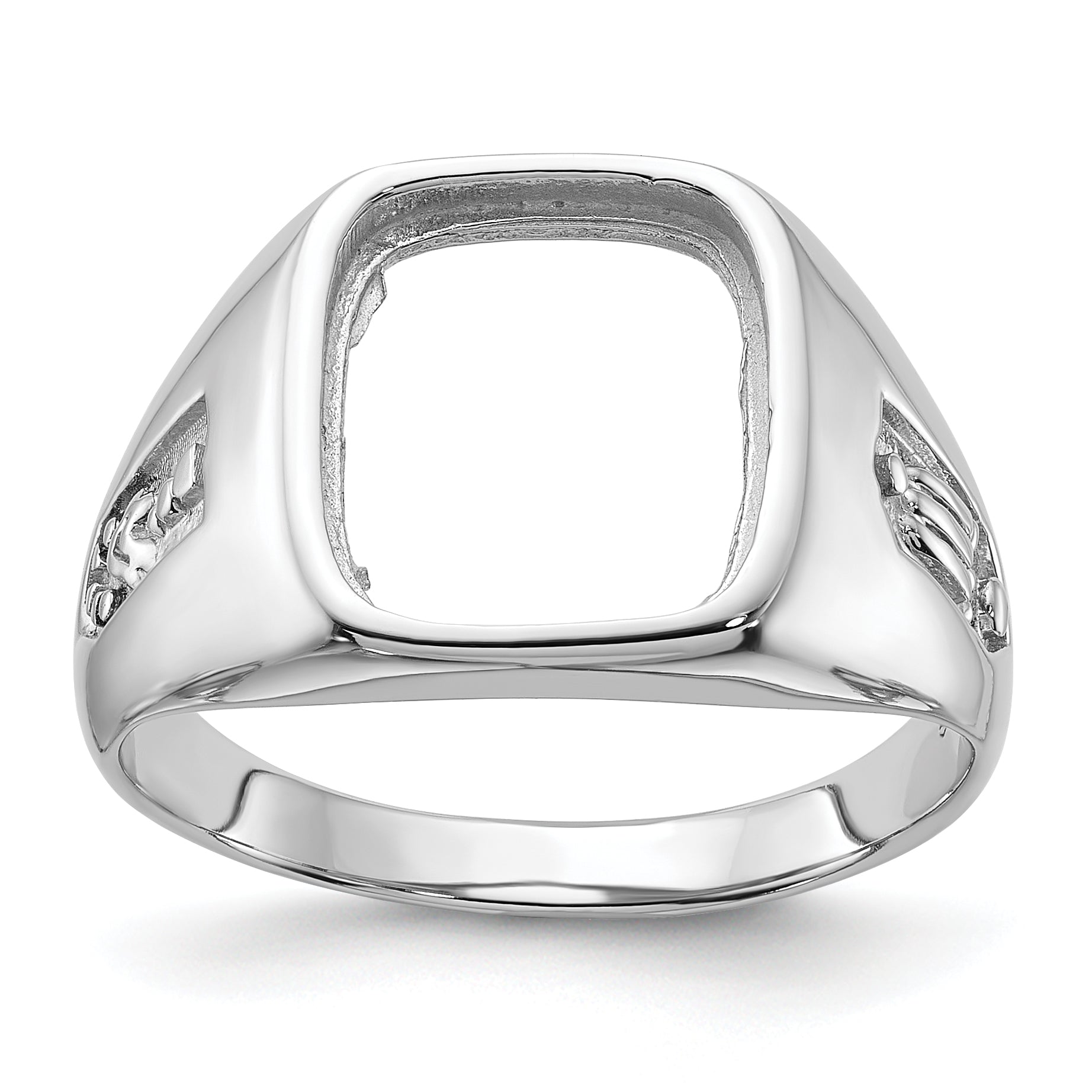 14k White Gold Men's Polished and Grooved Masonic Ring Mounting (No Stone Included)