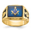 14k Mens Polished and Textured with Black Enamel and Imitation Blue Spinel Masonic Ring