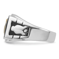 14k White Gold Men's Polished and Textured with Black Enamel and Onyx Masonic Ring