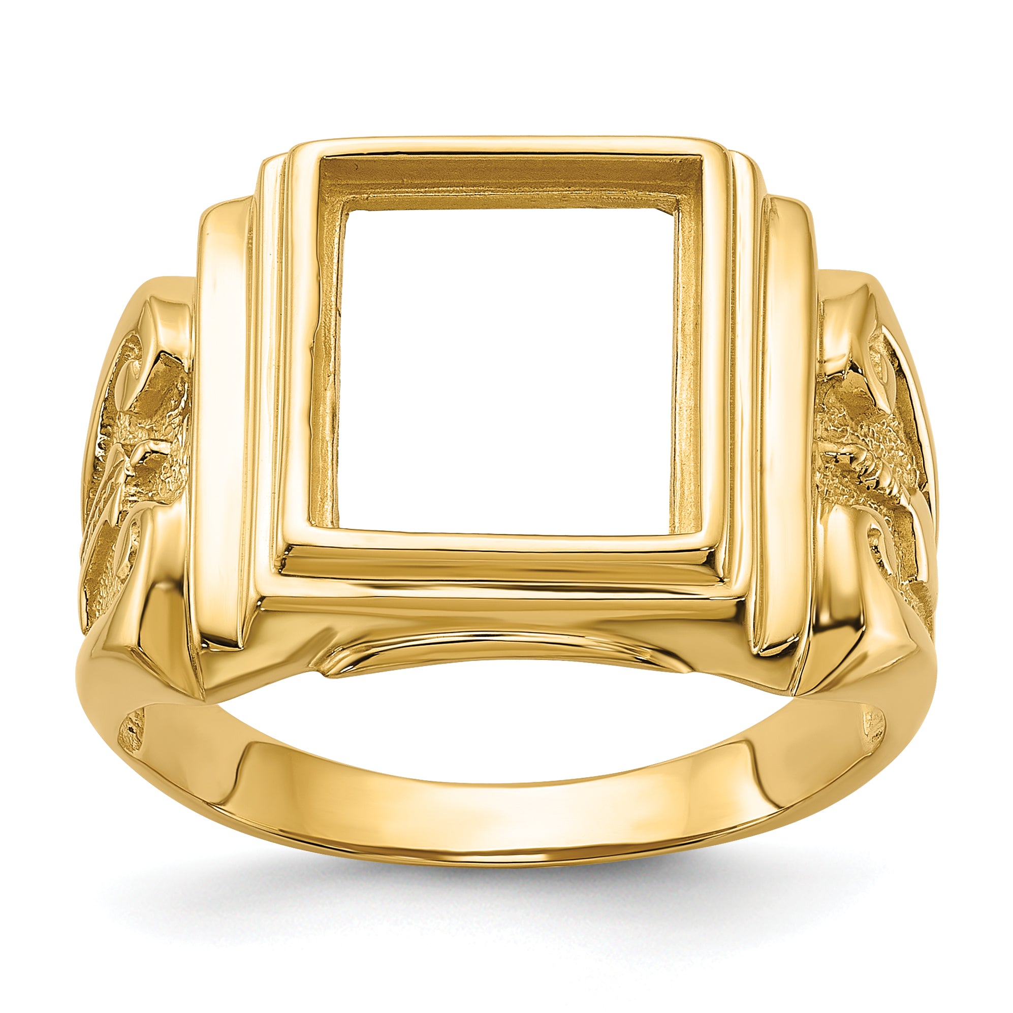 14k Men's Polished and Textured Masonic Ring Mounting (No Stone Included)