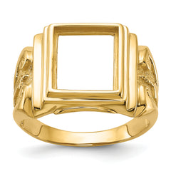 14k Men's Polished and Textured Masonic Ring Mounting (No Stone Included)