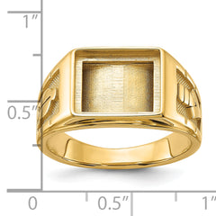 14k Men's Polished and Textured Masonic Ring Mounting (No Stone Included)