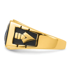 14k Men's Polished and Textured with Black Enamel and Onyx Masonic Ring