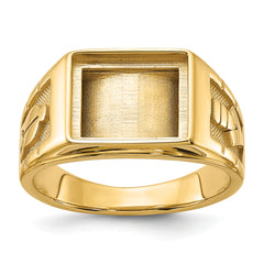 14k Men's Polished and Textured Masonic Ring Mounting (No Stone Included)