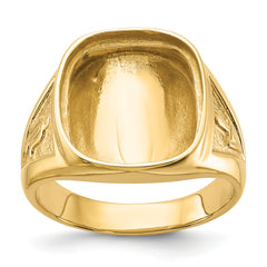 14k Men's Polished and Textured Masonic Ring Mounting (No Stone Included)
