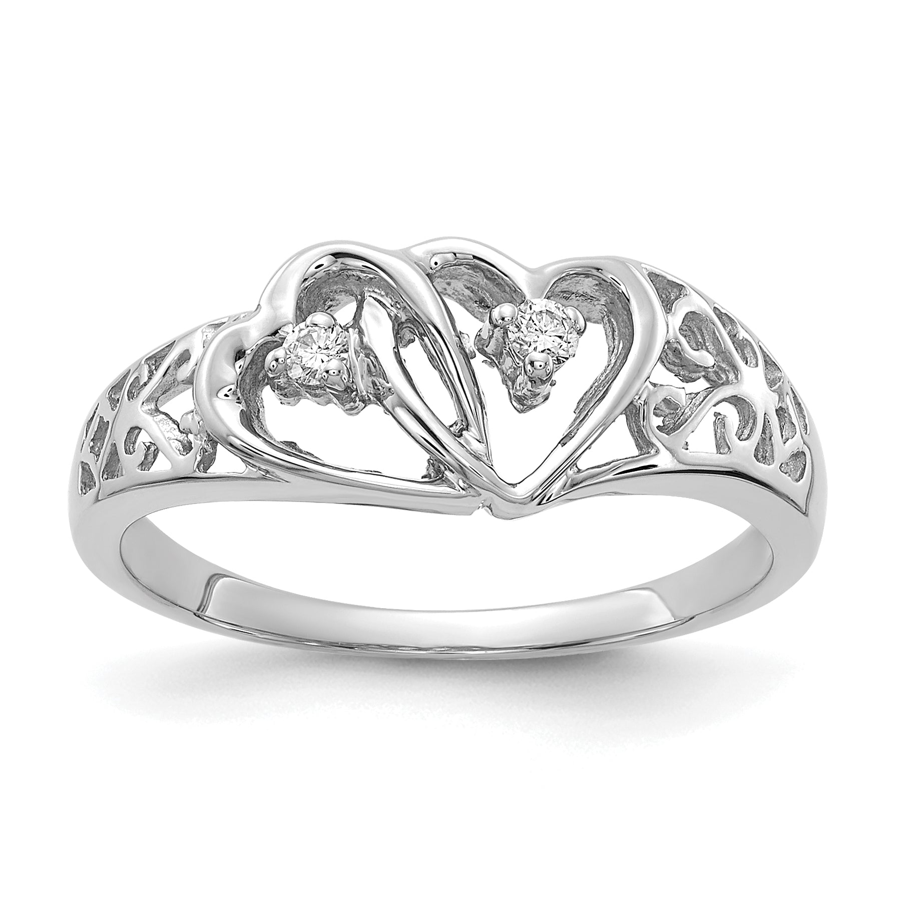 14k White Gold AA Diamond heart ring