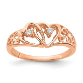 14k Rose Gold AA Diamond heart ring