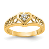 14k Polished AA Diamond Heart Ring