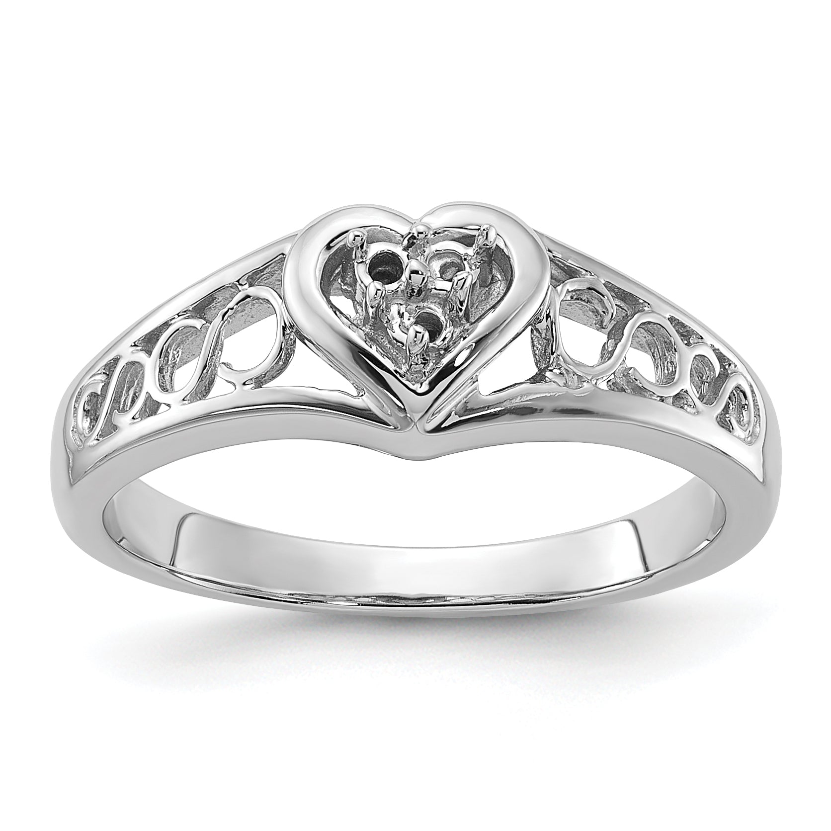 14k White Gold Polished .05ct. Diamond Heart Ring Mounting (No Stone Included)