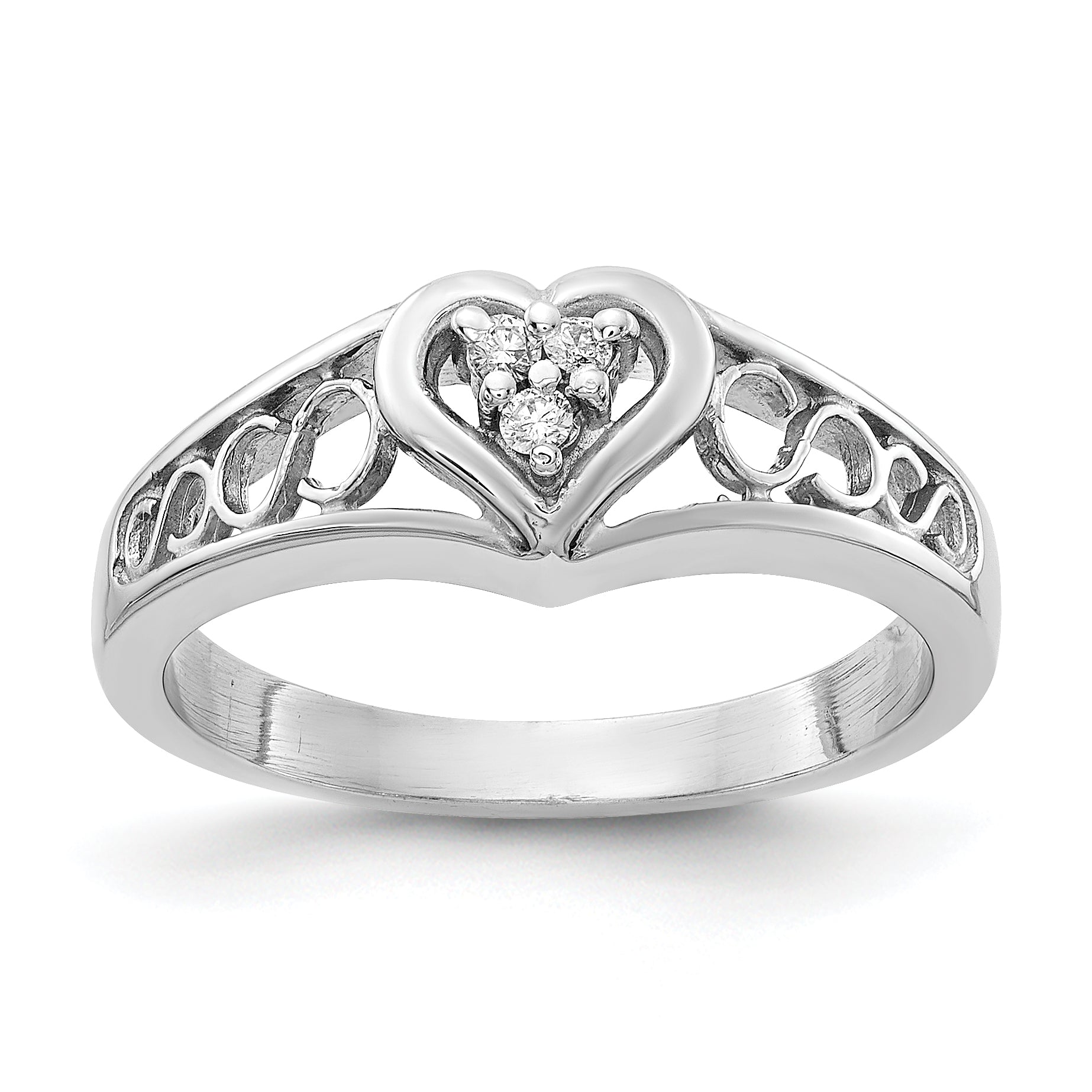 14k White Gold AA Diamond heart ring