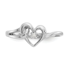 14k White Gold Polished AA Diamond heart ring