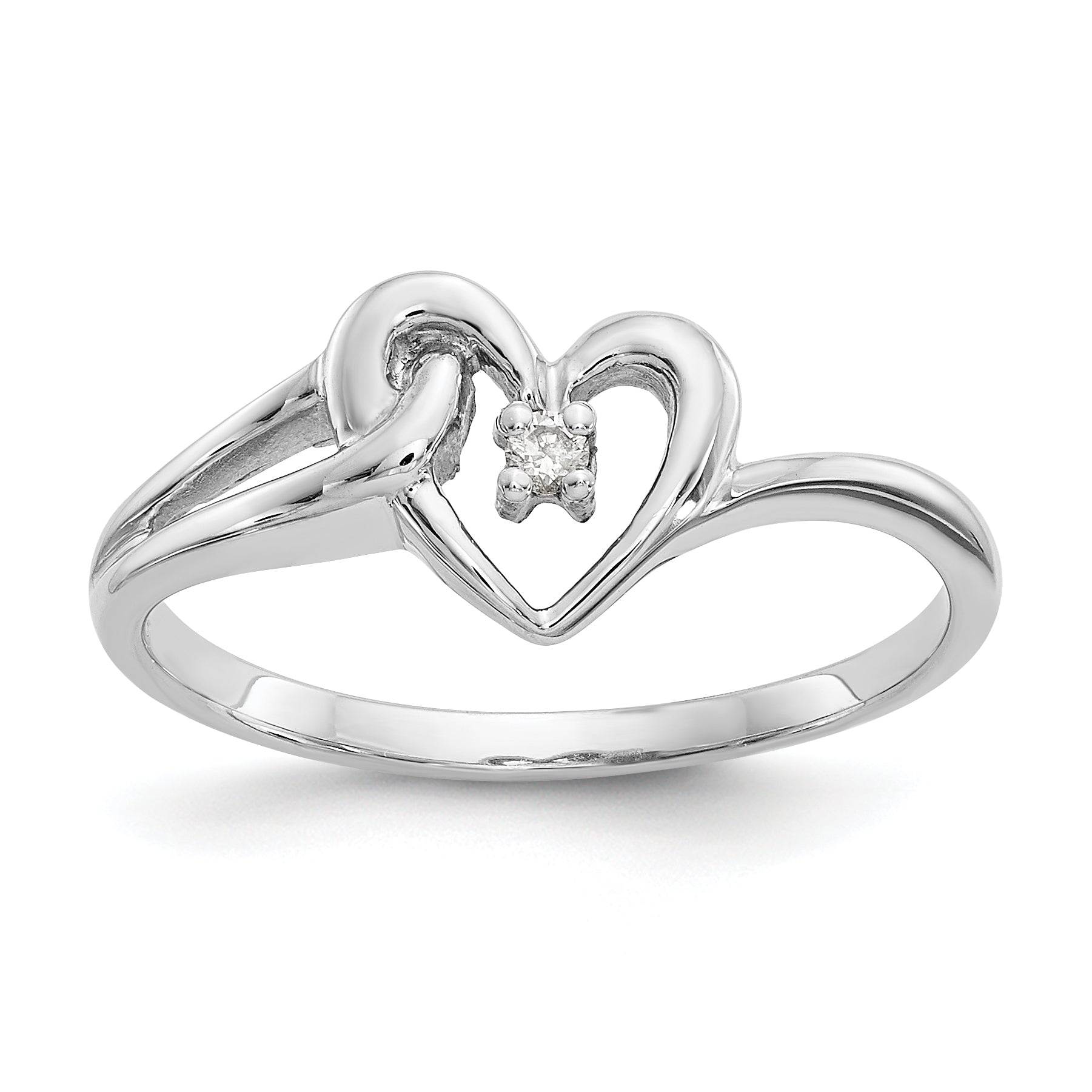14k White Gold Polished AA Diamond heart ring