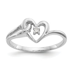 14k White Gold Polished AA Diamond heart ring