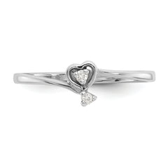 14k White Gold Polished AA Diamond heart ring