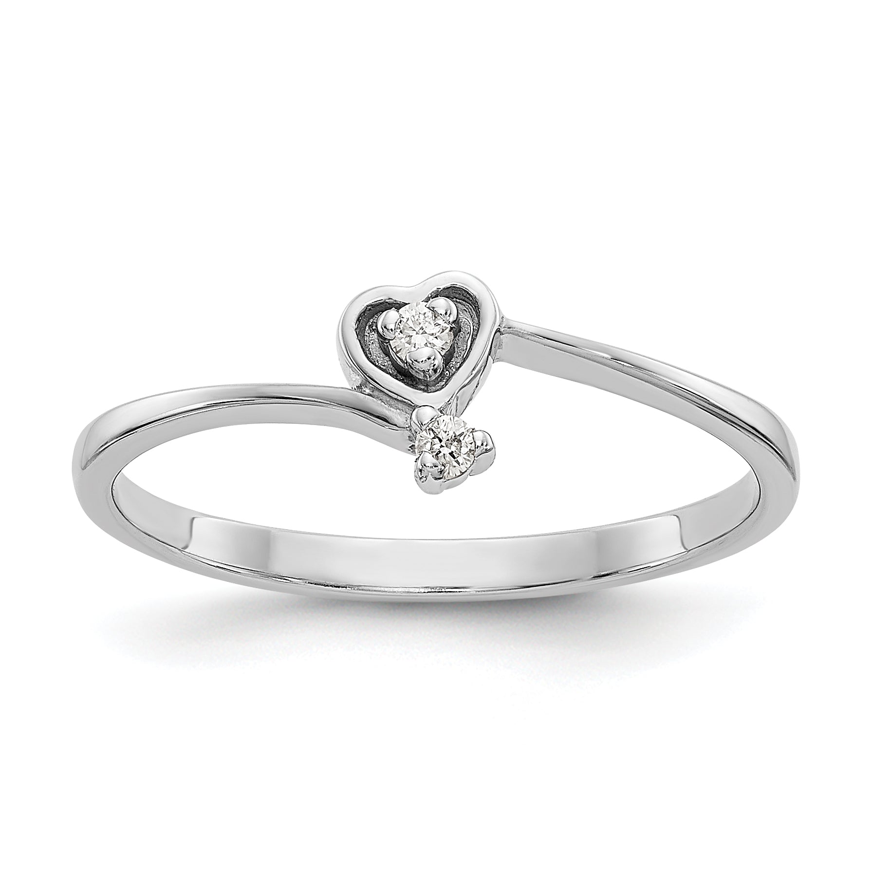 14k White Gold Polished AA Diamond heart ring