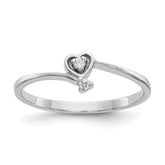 14k White Gold Polished AA Diamond heart ring