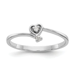 14k White Gold Polished AA Diamond heart ring