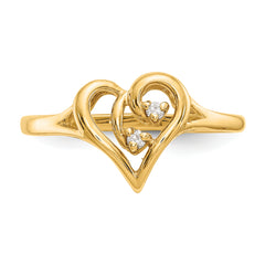 14k Polished AA Diamond heart ring