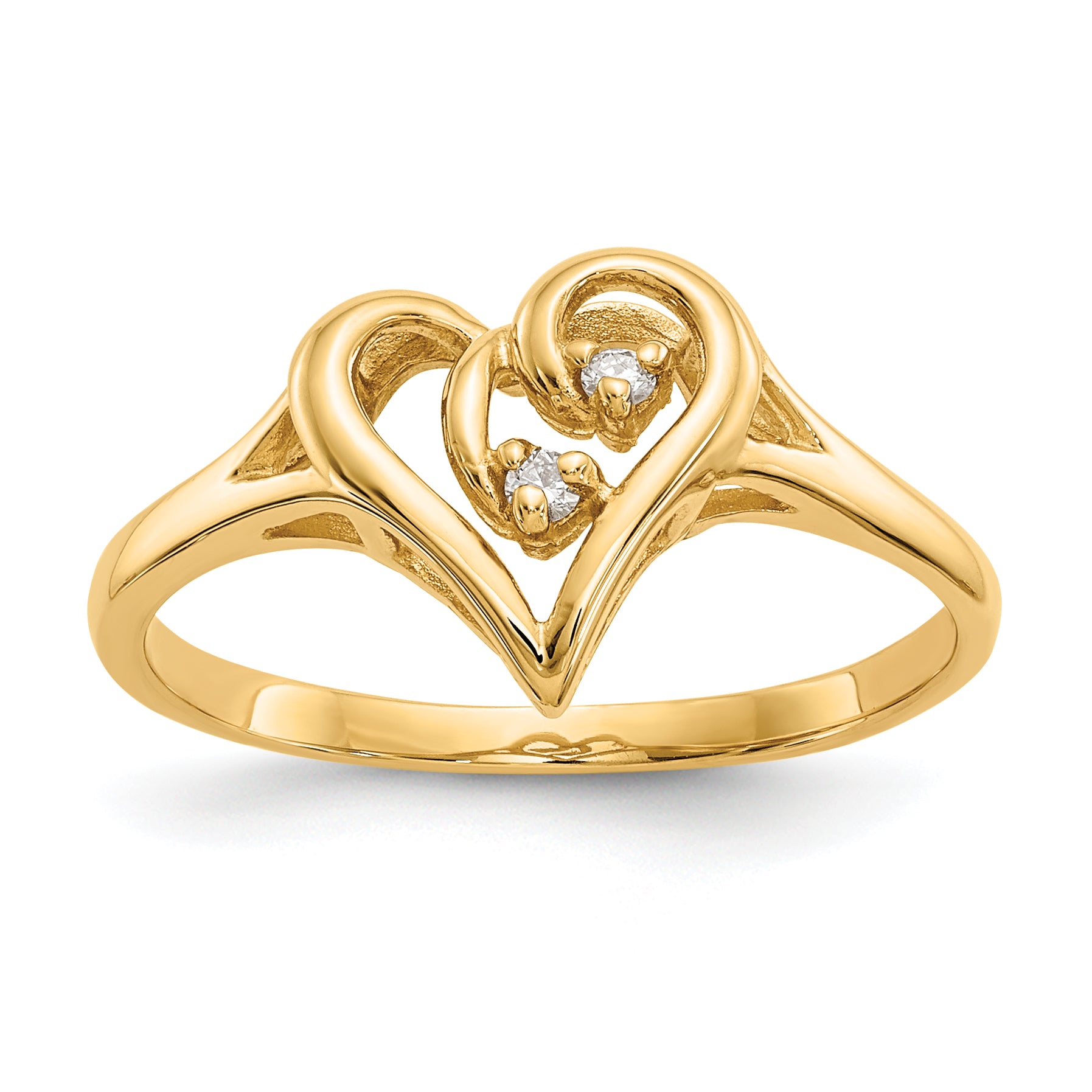 14k Polished AA Diamond heart ring
