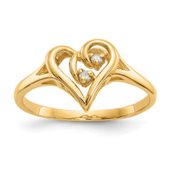 14k Polished AA Diamond heart ring