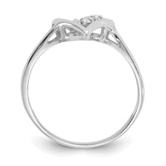 14k White Gold Polished AA Diamond Heart Ring