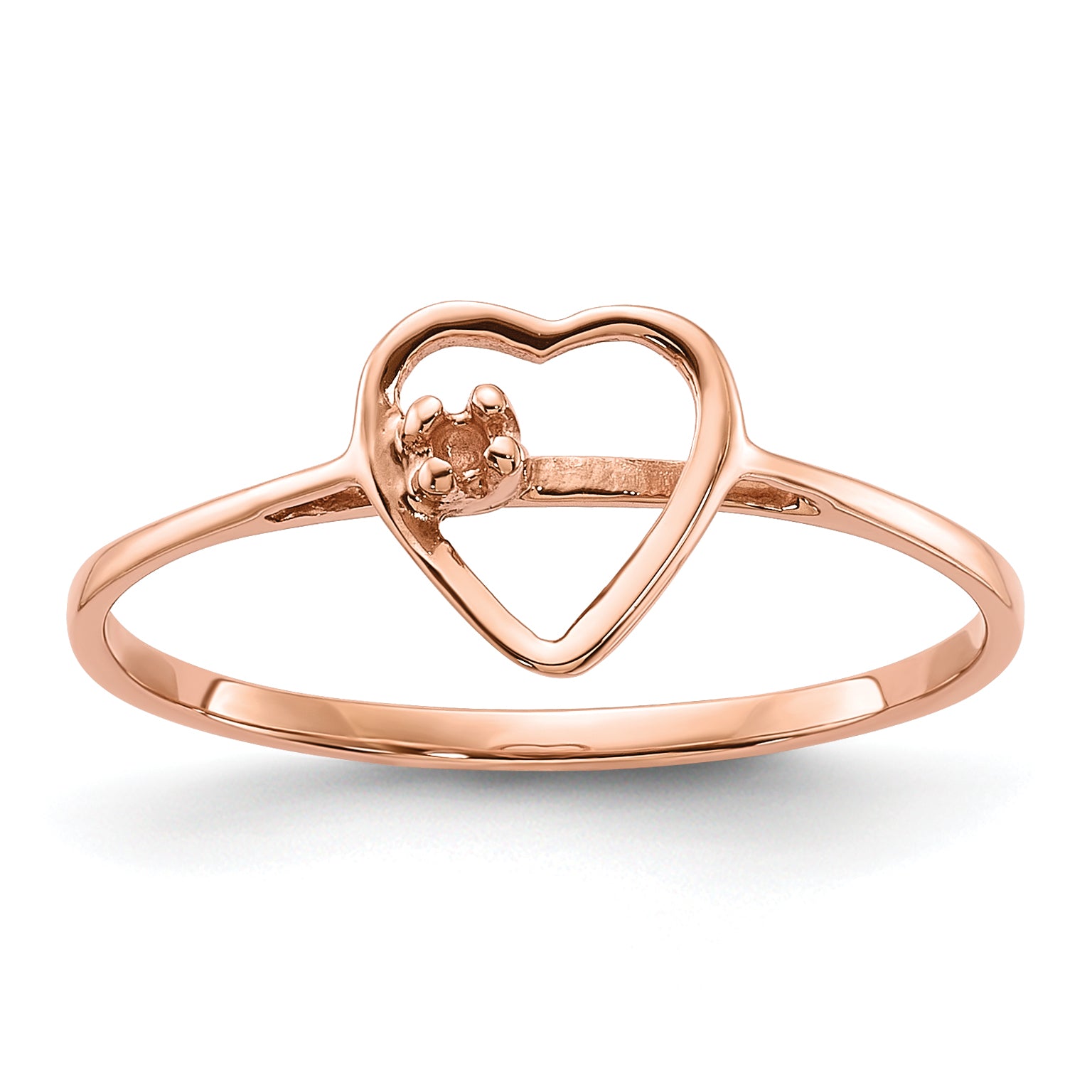 14k Rose Gold Polished .02ct. Diamond Heart Ring Mounting (No Stone Included)
