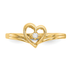 14k Polished AA Diamond heart ring