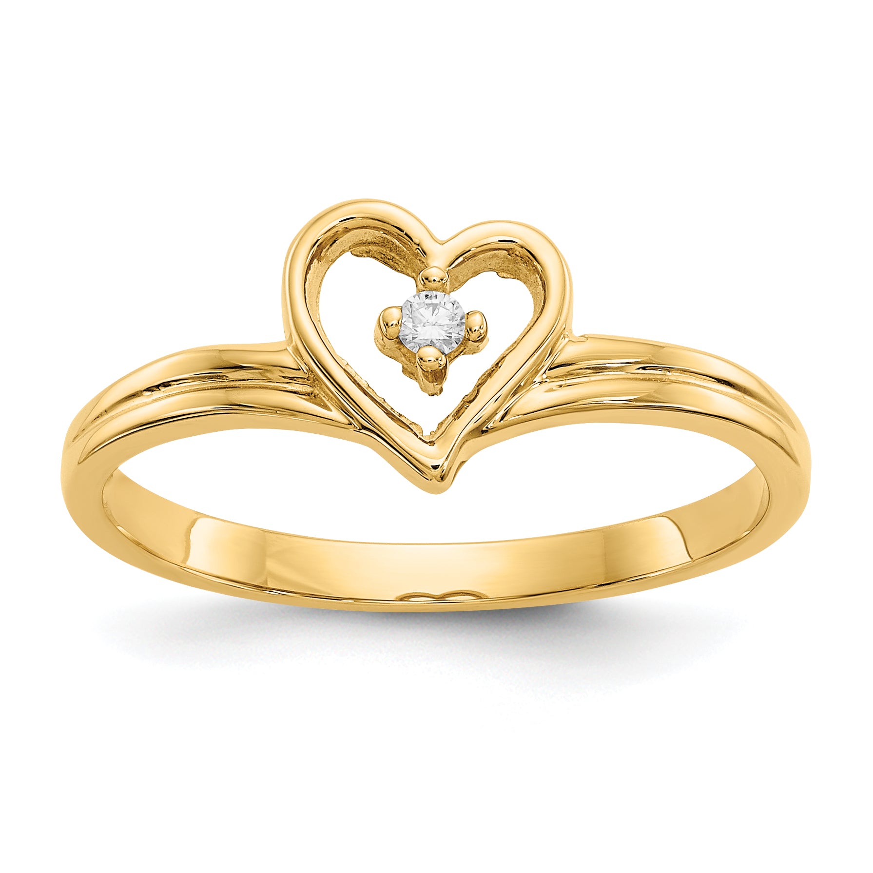 14k Polished AA Diamond heart ring