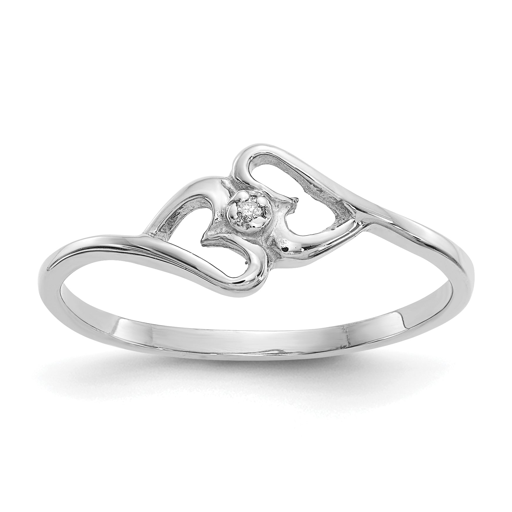 14k White Gold Polished AA Diamond Heart Ring
