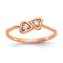 14k Rose Gold Polished AA Diamond Heart Ring
