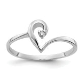 14k White Gold Polished AA Diamond heart ring