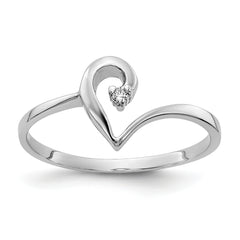 14k White Gold Polished AA Diamond heart ring